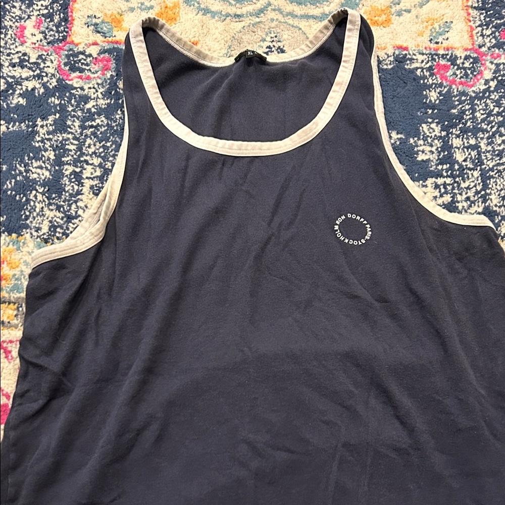Navy Blue Tank Top with White Trim